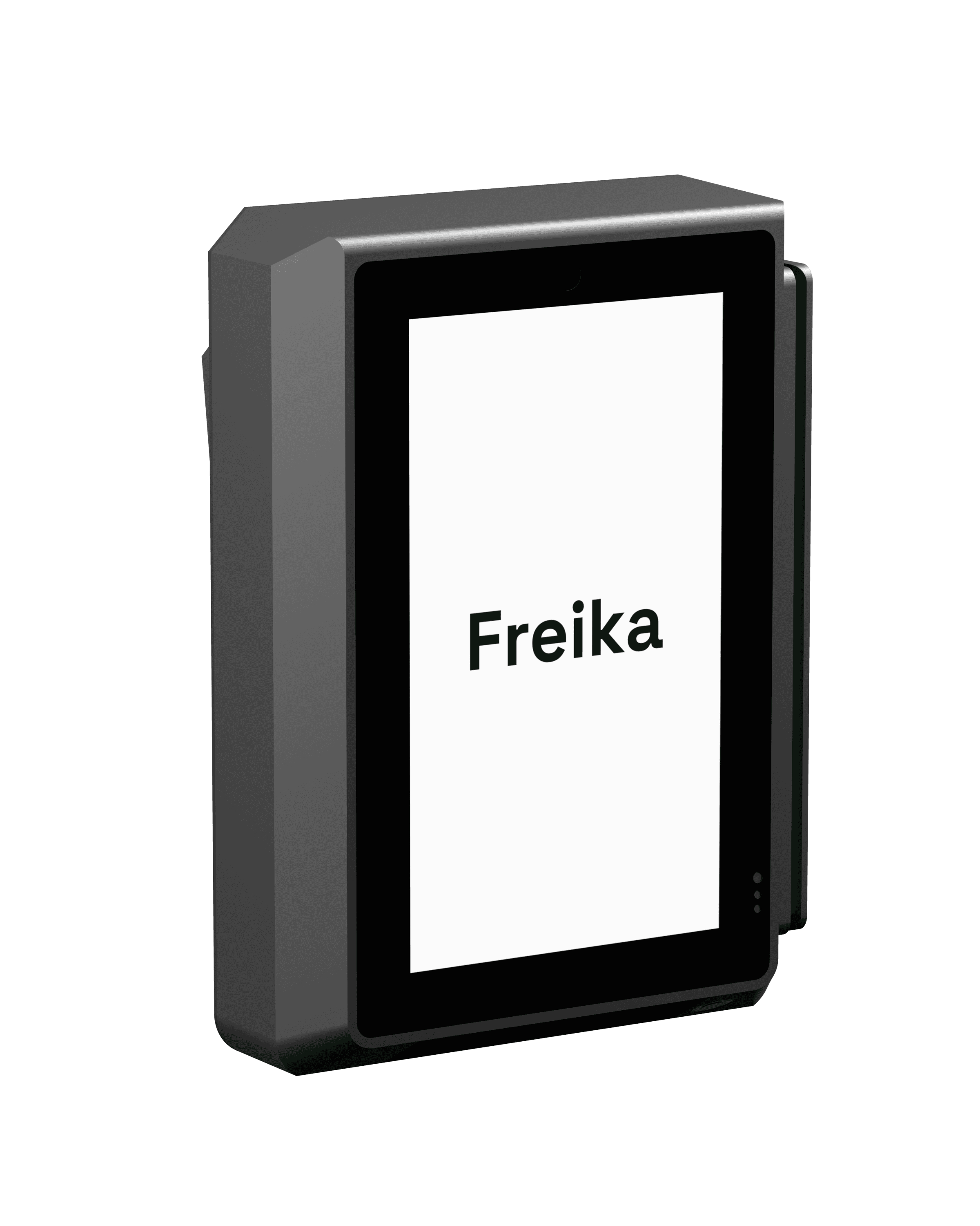 PAX IM30, Dreiviertel links, mit Freika-Logo auf dem Bildschirm