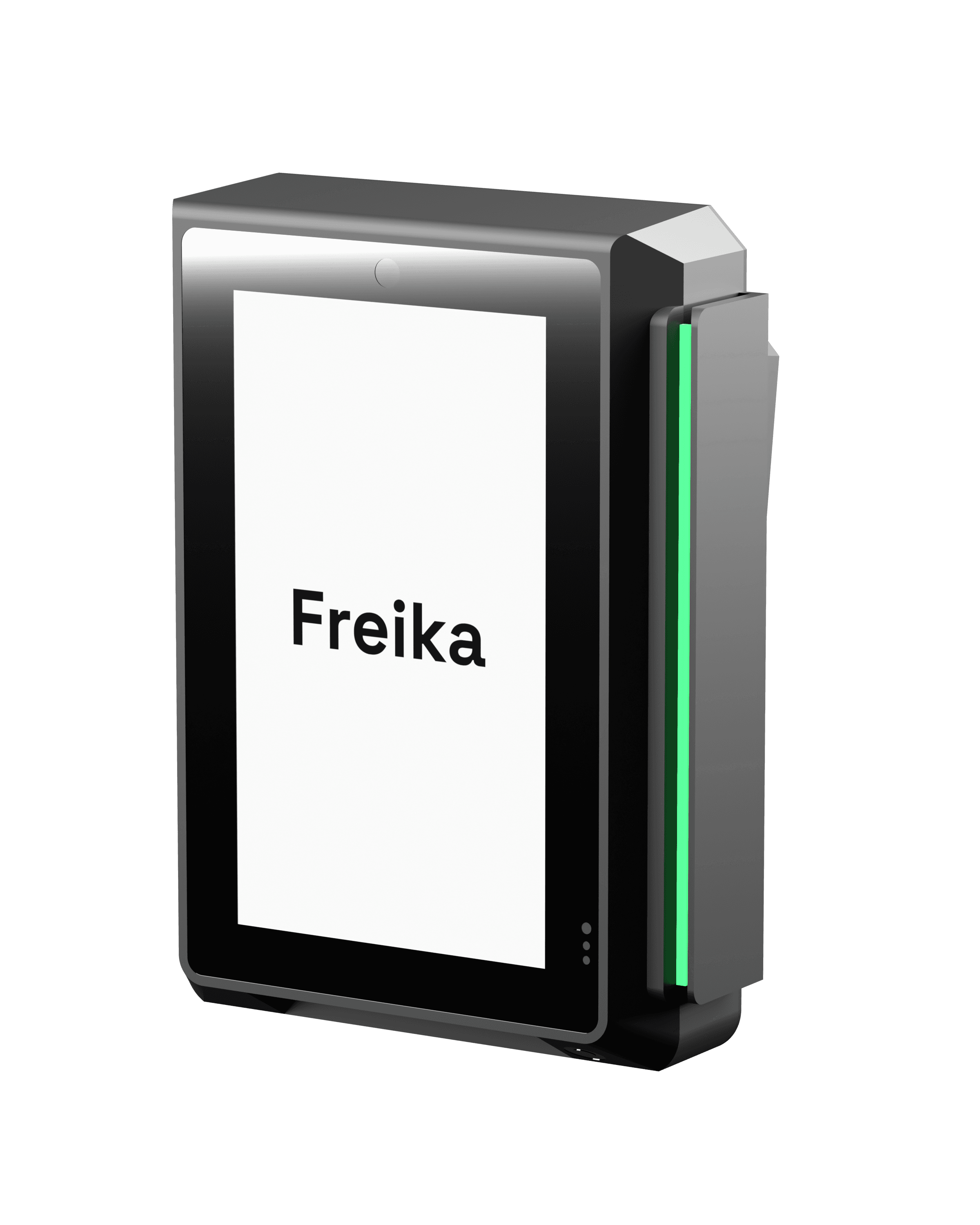 PAX IM30, Dreiviertel rechts, mit Freika-Logo auf dem Bildschirm