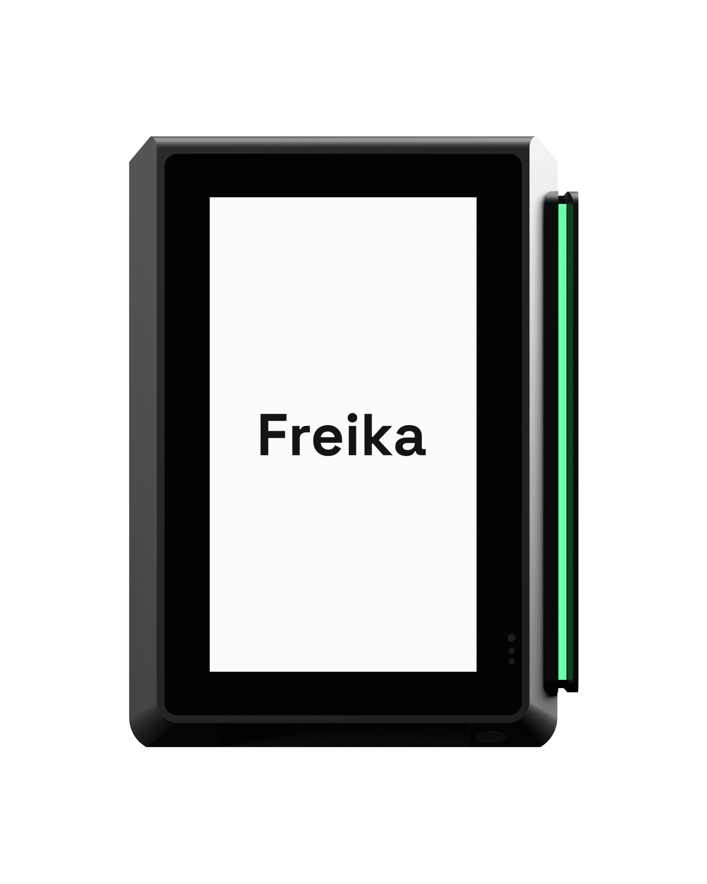 PAX IM30, Vorne, mit Freika-Logo auf dem Bildschirm